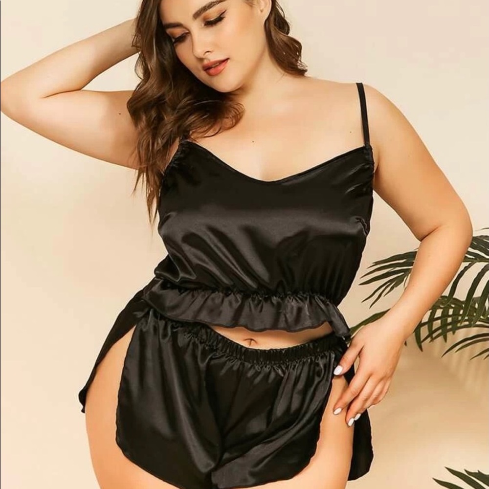 NEW SHEIN frill trim satin top with shorts